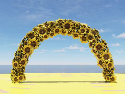 Beautiful Sunflower Decorated Event Entrance Arch With Blue Sky Sea View And Yellow Ground 3d model