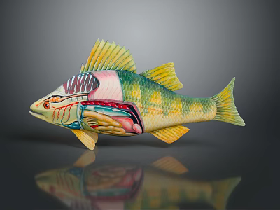 Colorful Aquatic Fish Anatomical Structure Displaying Internal Organs And Educational Details 3d model