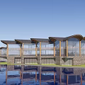 Unique Overwater Hotel Building With Connected Structures Green Landscaping And Distinctive Roofs