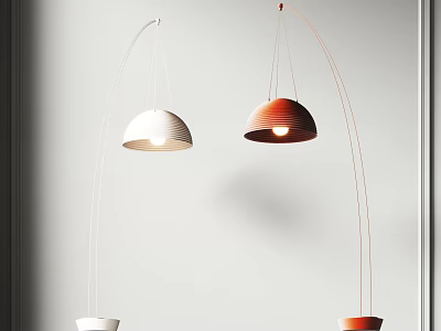 Modern Minimalist Pendant Lights With White And Orange Dome Shades And Curved Arms 3d model