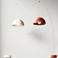 Modern Minimalist Pendant Lights With White And Orange Dome Shades And Curved Arms