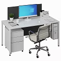 Modern Office Desk Setup With Computer Monitor Keyboard Mouse Stationery Organizer And Chair