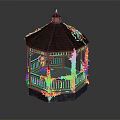 Octagonal Garden Gazebo With Brown Roof Ivy Wrapped Pillars And Blue Base
