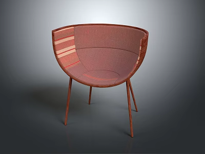 Modern Leisure Chair with Curved Design Striped Fabric Upholstery and Slender Legs in Modern Interior 3d model