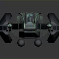 Futuristic Black Blue Flying Vehicle With Transparent Cockpit Streamlined Design And Glowing Green Blue Lines