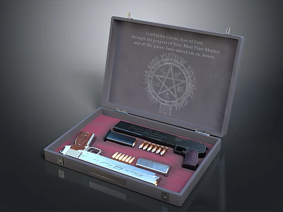 Open Tactical Case With Firearm Bullets Red Padding And Lid Text Symbol 3d model