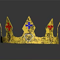 Golden Decorative Crown Featuring Red Blue Crosses And Ornate Patterns As Household Decor Item