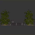 Scenic Landscape With Asphalt Road Yellow Lines Green Trees Brown Ground And Gray Structures