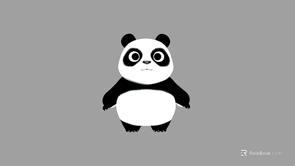 Cartoon Panda Character With Black And White Fur Standing Against Gray Background 3d model 