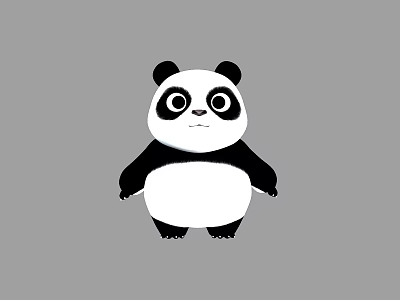 Cartoon Panda Character With Black And White Fur Standing Against Gray Background 3d model