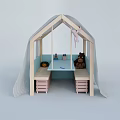 Kids Table And Chair Set With Tent Structure Light Blue Curtain And Toys