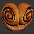 Heart Shaped Bread with Golden Crust Dark Swirl Patterns and Shiny Surface on Black Background