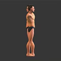 Muscular Man Front And Back View With Arms Stretched In Black Underwear On Dark Background