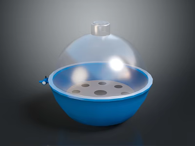 Round Blue Container With Clear Dome Lid And White Knob Featuring Holes Inside 3d model