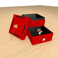 Elegant Jewelry Pieces In Red Boxes Featuring Gold Ring Pearl And Floral Hairpin