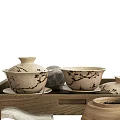 Elegant Traditional Ceramic Tea Set With Teapot Teacups Wooden Tray And Tea Caddy
