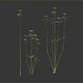 3D Rendered White Small Flowers with Green Stems and Leaves on Black Background