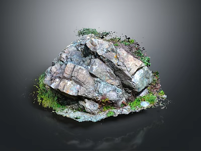Natural Stone Rock Formation with Small Green Plants and Moss on Surface 3d model