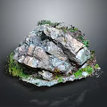 Natural Stone Rock Formation with Small Green Plants and Moss on Surface