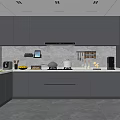 Spacious Modern Kitchen Interior Design With Gray Cabinets Countertop Appliances And Lighting