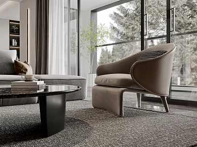 Modern Living Dining Room Interior Design With Sofa Coffee Table And Accent Chair 3d model