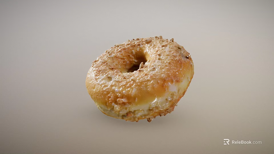 Delicious Golden Glazed Donut Topped With Crunchy Nut Pieces And Shiny Surface 3d model 