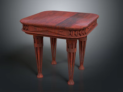 Classic Style Square Top Wooden Table With Carved Details And Decorative Legs 3d model