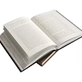 Open Hardcover Book With Text Pages And Dark Cover Stacked On White Background