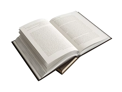 Open Hardcover Book With Text Pages And Dark Cover Stacked On White Background 3d model