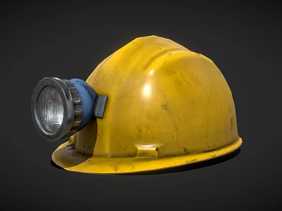 Yellow Hard Hat With Attached Headlamp For Industrial Safety Equipment Use 3d model