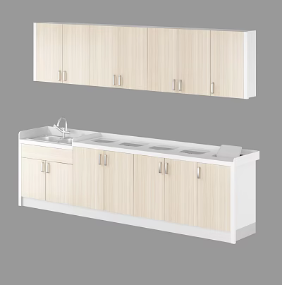 Modern Kitchen With Light Wood Wall And Base Cabinets Sink And Countertop 3d model