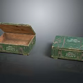 Two Vintage Green Wooden Storage Boxes One Open One Closed for Home Organizing