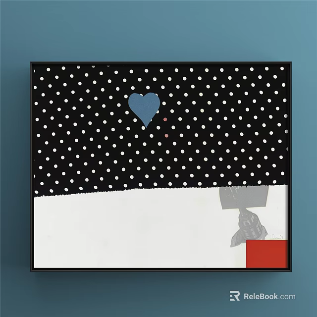Modern Decorative Wall Art With Black Polka Dot Background Blue Heart And Geometric Shapes 3d model 
