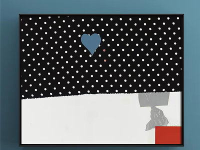 Modern Decorative Wall Art With Black Polka Dot Background Blue Heart And Geometric Shapes 3d model