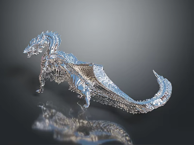 Silver Dragon Sculpture With Metallic Texture Detailed Scales Wings And Curved Tail 3d model