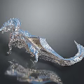 Silver Dragon Sculpture With Metallic Texture Detailed Scales Wings And Curved Tail