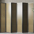 Modern Multi Panel Room Divider With Wooden Finish And Metal Frames 3d model