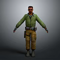 Digital Rendering Male Character Wearing Green Jacket Brown Pants Utility Belt Tool Pouch Standing Pose