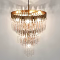 Elegant Multi Tiered Crystal Chandelier With Golden Frame And Hanging Clear Crystals