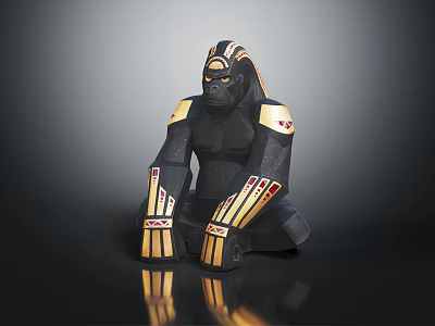 Black and Gold Gorilla Shaped Decorative Ornament Set for Modern Home Decor 3d model