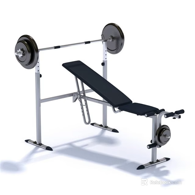 Sports Equipment Adjustable Weight Bench with Barbell and Black Padded Seat for Home Gym 3d model 