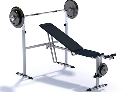 Sports Equipment Adjustable Weight Bench with Barbell and Black Padded Seat for Home Gym 3d model