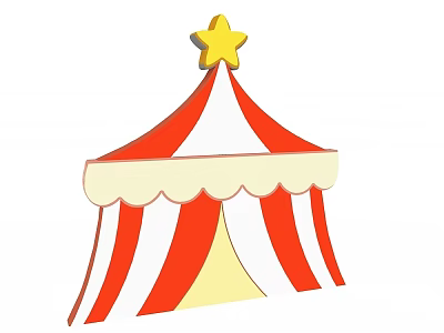 Red And White Striped Circus Tent With A Flat Door And Yellow Star On Top 3d model