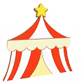 Red And White Striped Circus Tent With A Flat Door And Yellow Star On Top