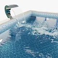 Swimming Pool Interior With Blue Mosaic Tiles Waterfall Handrails And Underwater Light
