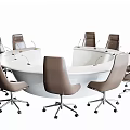 Modern Round Conference Table With White Tabletop And Ergonomic Swivel Chairs