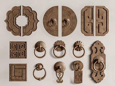 Various Decorative Brass Door Handles With Intricate Patterns And Classic Designs 3d model