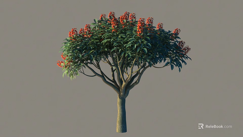 Lush Arbor With Green Foliage And Red Blossoms On Sturdy Branches 3d model 