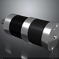Black And Silver Cylindrical Metal Mechanical Device With Shiny Surface And End Connectors