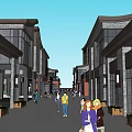 Vibrant Commercial Street With Retail Shops Outdoor Dining And Pedestrian Crowds